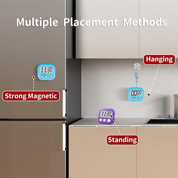 Timer for Kids Teachers Supplies Digital Kitchen Timers for Cooking Large Magnetic Classroom Timer 4Pack-Blue Purple