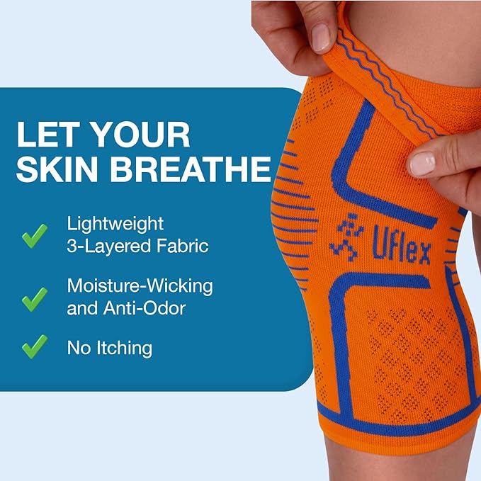 UFlex Athletics Knee Brace for Men and Women Knee Compression Sleeve Support for Arthritis Joint Pain Relief, Workout, Swelling, Sports, Circulation, Running, Recovery Support for ACL & Meniscus Tear
