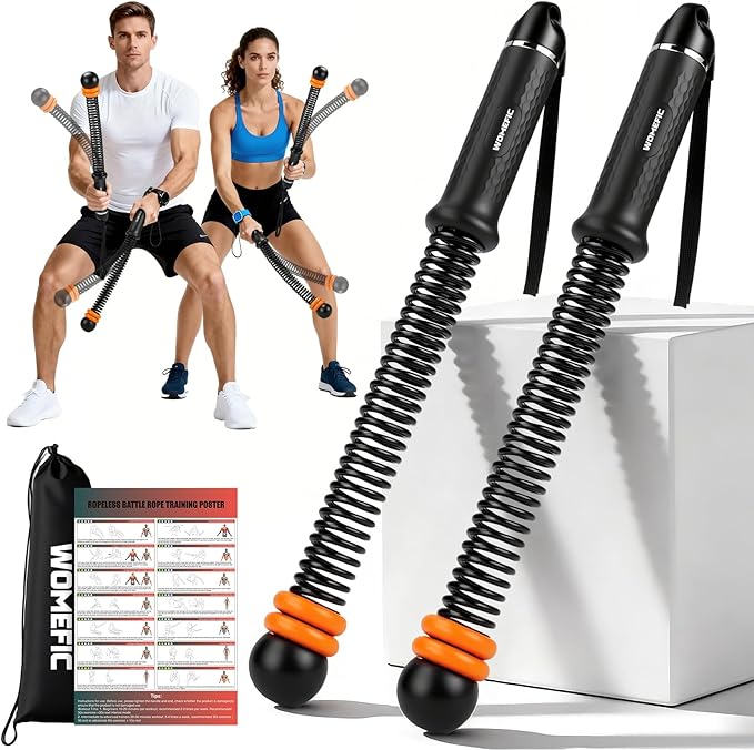 Weighted Ropeless Battle Ropes Adjustable Weight - Portable Cordless Battle Ropes for Home Gym with Poster - Strength Building, HIIT and Low-Impact Aerobic Training for Men & Women (Black)