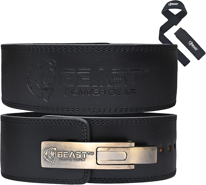 Beast Power Gear Weight Lifting 10MM 13MM Leather Lever Belt Powerlifting - Free Strap Lower Back Support for Weightlifting, Deadlifts, Squats, Power Belt - Men & Women