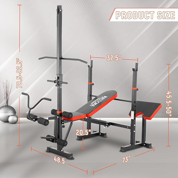 Foldable 1500LBS 8 IN 1 Olympic Weight Bench Set with Squat Rack, Leg Extension/Curl & Preacher Curl, Adjustable Bench Press Set with Safety Bar Catches for Home Gym Full Body Workout