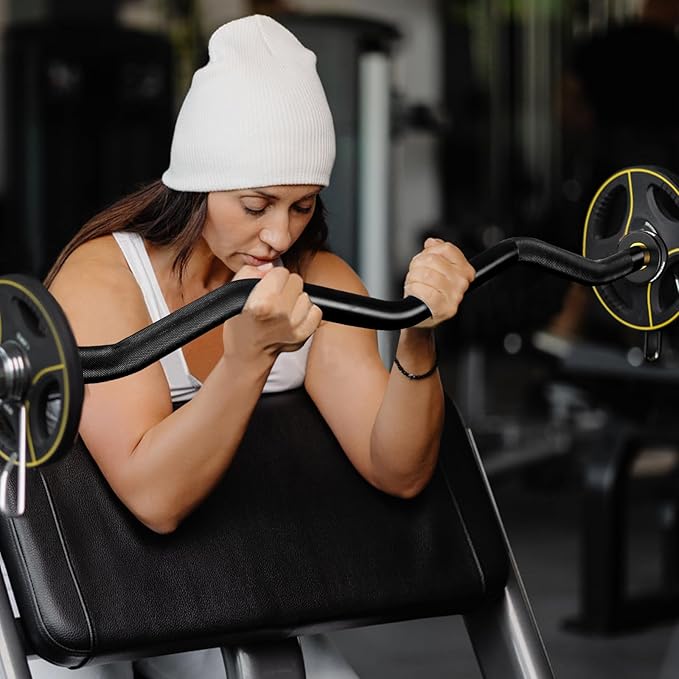 Olympic EZ Curl Barbell Bar, 400LBS Weight Capacity Olympic Curl Bar, 4ft Barbell Weight Bar with Knurled Grip for 2 Inch Weight Plates, Hip Thrusts,Squat,Biceps-Home Gym Weight Bar