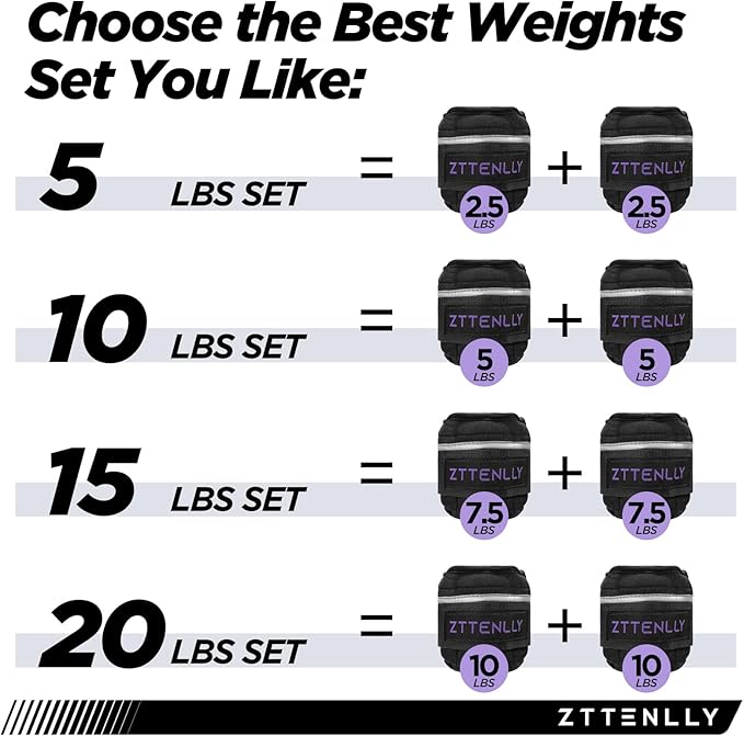 Adjustable Ankle Weights 1-5/10/15/20LBS Pair with Carry Bag - Breathable Fabrics, Reflective Trim - Strength Training Leg Wrist Arm Ankle Walking Weights Sets for Women Men Kids