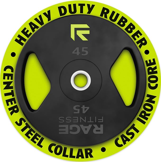 Rage Fitness Cast Iron Weight Plates, Rubber Coated, 2" Steel Insert (5lb, 10lb, 25lb, 45lb - SOLD INDIVIDUALLY), Rubber Weight Plates for Strength Training, Bench Press, Squats, Powerlifting