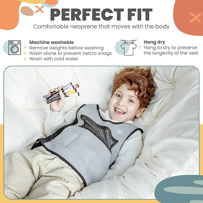 Kids Weighted Vest – 3 lbs Adjustable Compression Vest for Kids with Sensory Issues – Washable, Breathable Sensory Calming Vest for Kids