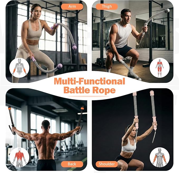 Adjustable Ropeless Battle Ropes,Portable Cordless Battle Ropes for Home Gym,Workout Exercise Ropes for HIIT,Strength Training & Full-Body Cardio for Men & Women