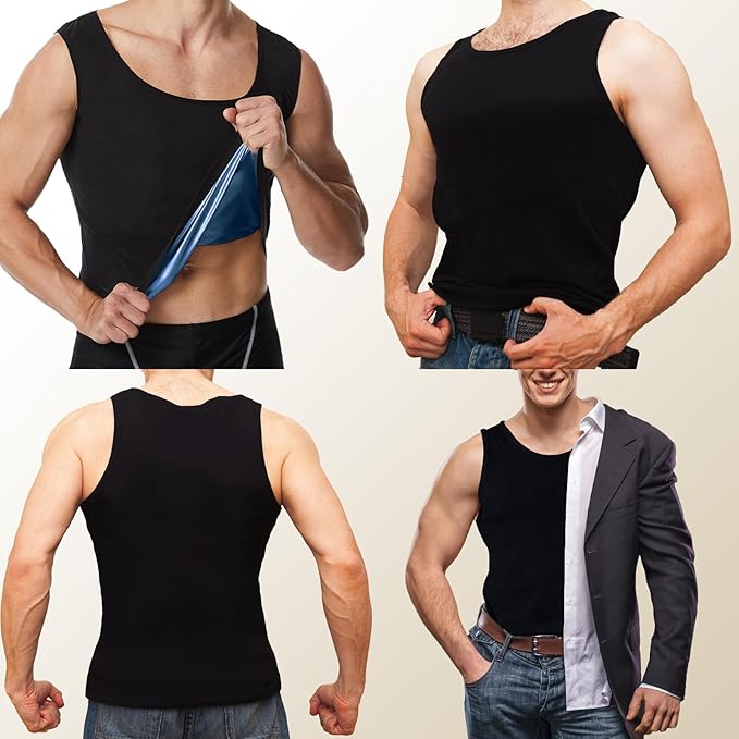 Sauna Vest for Men Waist Trainer, Sleeveless Mens Sweat Sauna Suit Shirt Compression Tank Top