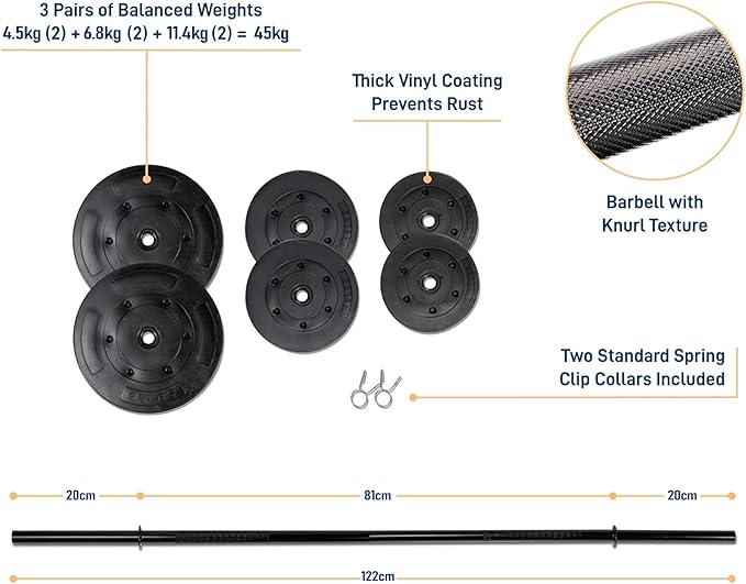 Marcy Standard Weight Bench with 80lbs to 100 lbs Vinyl-Coated Weight Set for Strength Training, Weight Lifting for Personal Home Gym