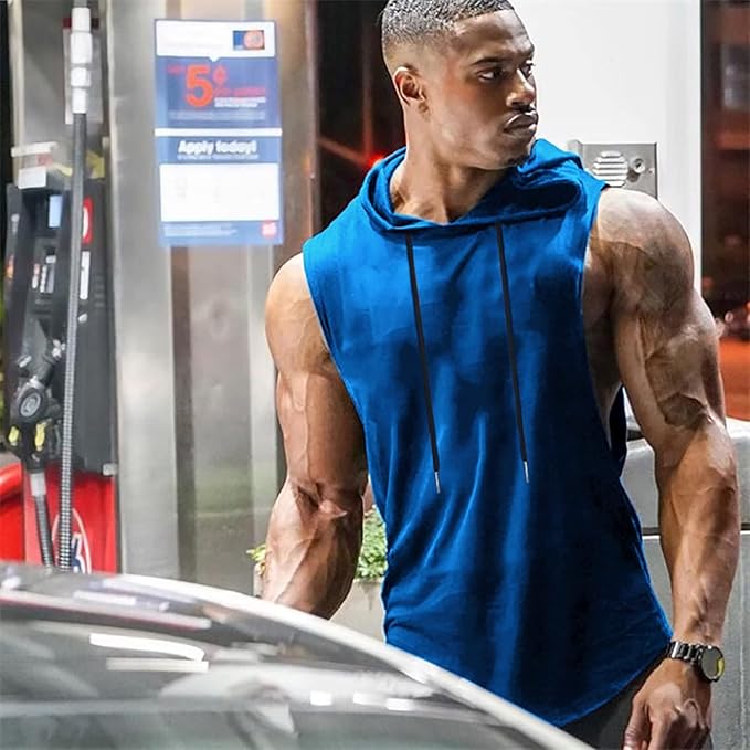 Babioboa Men's Workout Hooded Tank Tops Sports Training Sleeveless Gym Hoodies Bodybuilding Cut Off Muscle Shirts