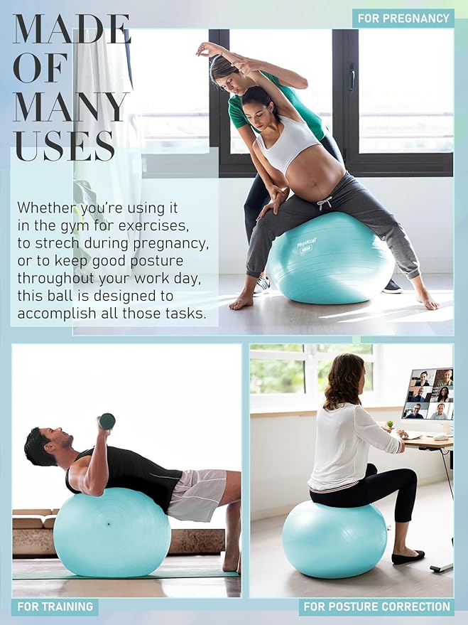 PhysKcal Yoga Ball for Exercise, Pilates Set, 4 Sizes Fitness Ball for Workout, Birthing, Pregnancy, Physical Therapy- Pump Included