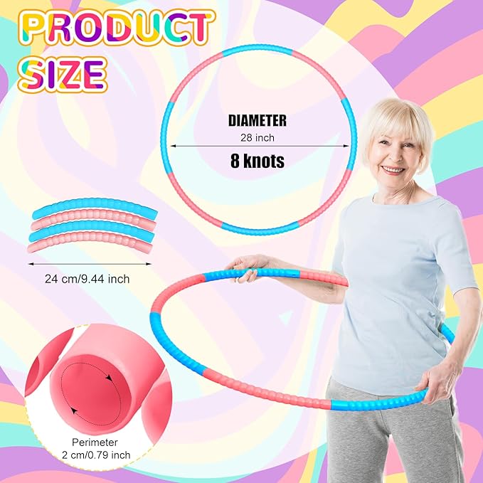 6 Pcs Exercise Hoop Detachable Fitness Rings Adjustable Plastic Toy Fitness Hoop Playground Toys Colored Circles for Teens Games Gymnastics Agility, 28 Inch(Pink, Blue)