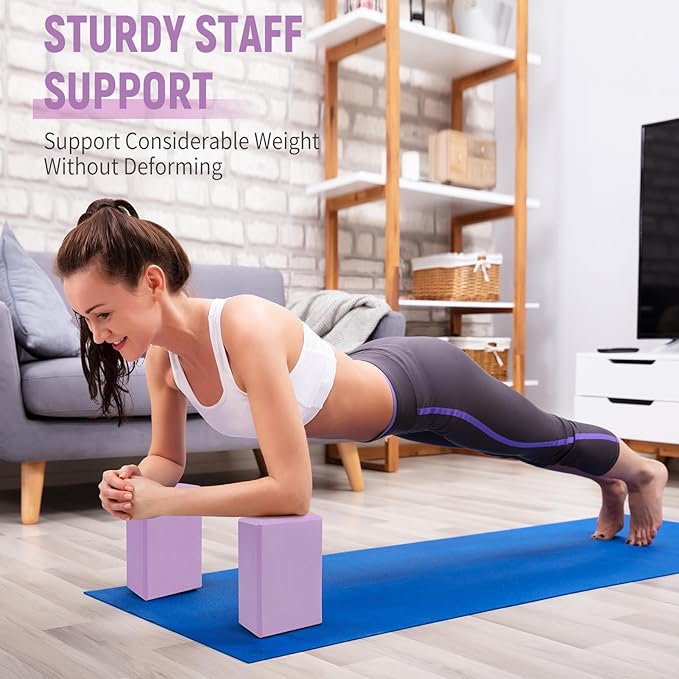 Yoga Blocks 2 Pack, 9"x6"x3" High-Density EVA Foam Yoga Block, Non-Slip Yoga Blocks for Yoga, Pilates Meditation, Stretching and Toning, Supportive, Latex-Free