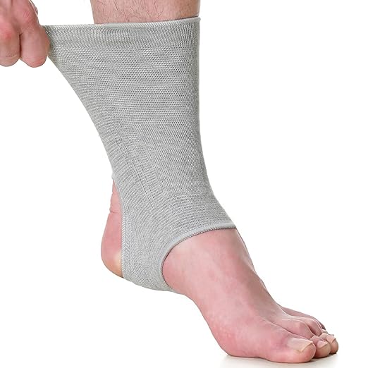 NeoTech Care Ankle Support Sleeve - Open Heel, Light, Elastic & Breathable Knitted Fabric - Medium Compression - For Men, Women, Kids - Right or Left Foot (Gray Color, Size S, 1 Unit)
