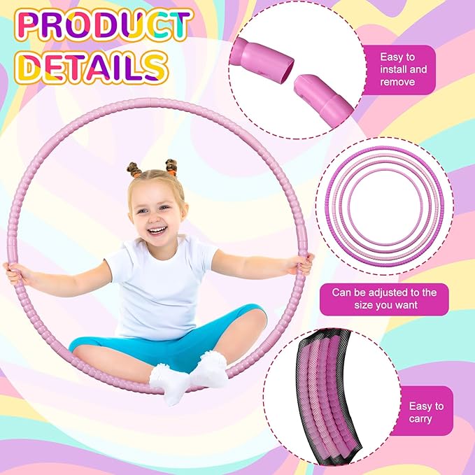Sratte 12 Pcs Toy Hoop for Kid Detachable Adjustable Toy Hoop Colored Exercise Ring Plastic Circle for Kid Teen Gymnastics Equipment Require Self Assembly(28 Inch,Pink Series)