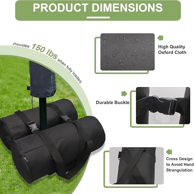 D&ONEHOS 150lbs Fillable Sandbags for Umbrella Base Weights，Sandbags for Weight,Weight Bags for Cantilever Offset Patio Umbrella Base, Deck, Poolside，Set of 2，Black(without Sand)