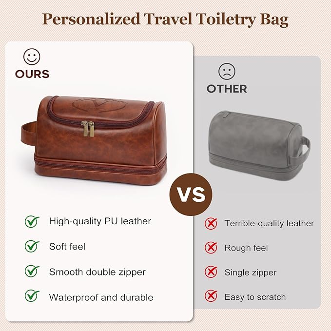 Mens Toiletry Bag for Travel,PU Leather Travel Toiletries Bag,Waterproof Toiletry Shaving Kit for Men,Personalized Gifts for Men Father's Day Birthday (V)