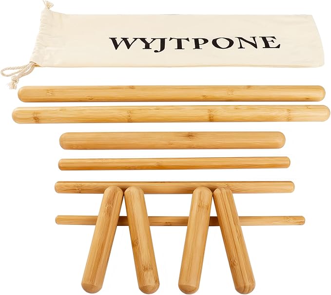Bamboo Massage Stick Sets for Body Shaping, Massage Roller Sticks, Guasha Massage Sticks,Bamboo Therapy Massage Tools for Relax Muscles (10)