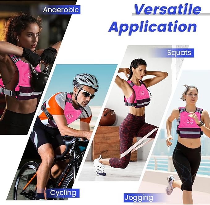 VBSD Adjustable Weighted Vest for Women Men 4-10lb/11-20lb/20-32lb Vest with 6 Ironsand Weights Body Weight Vest with Reflective Strip for Running Walking Strength Training Workouts