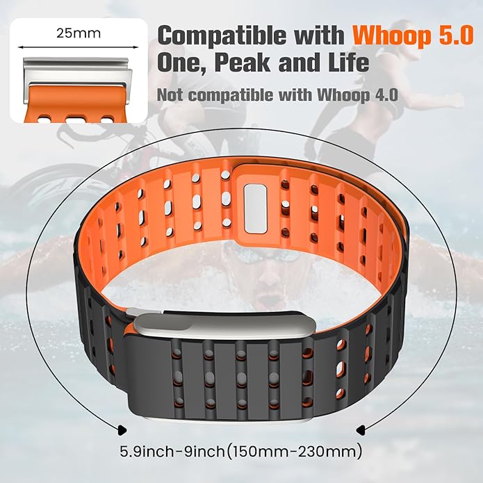 Silicone Magnetic Sport Strap Compatible with Whoop 5.0 Bands, Adjustable Breathable Replacement Wristband Bracelet, with U-Shaped Frame, Men Women, for Whoop Band 5.0 One/Peak/Life/MG