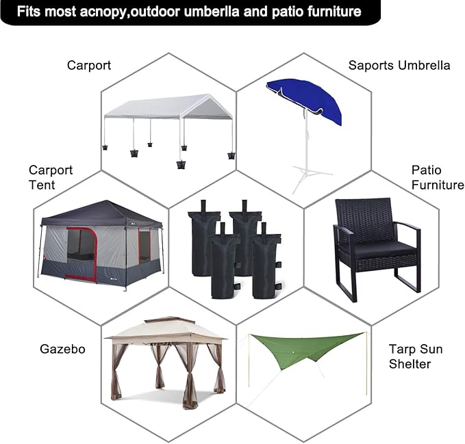 ABCCANOPY 100 LBS Extra Large Canpoy Sand Bags for Ez Pop up Canopy Tent Outdoor Instant Canopies, 4-Pack, Black (Without Sand)