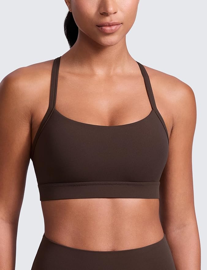 CRZ YOGA Butterlift Cut-Out Cross Back Sports Bras for Women - Medium Impact Adjustable Thin Straps Pilates Padded Gym Tops