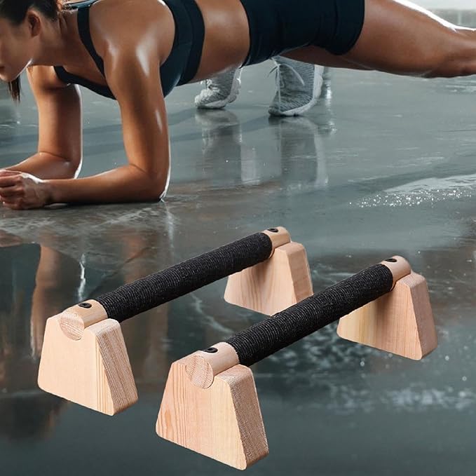 2 Pieces Push up Bar Wooden Parallettes Bar Pushup Handles Portable Anti Slip Push up Stand for Exercise Gymnastics Workout
