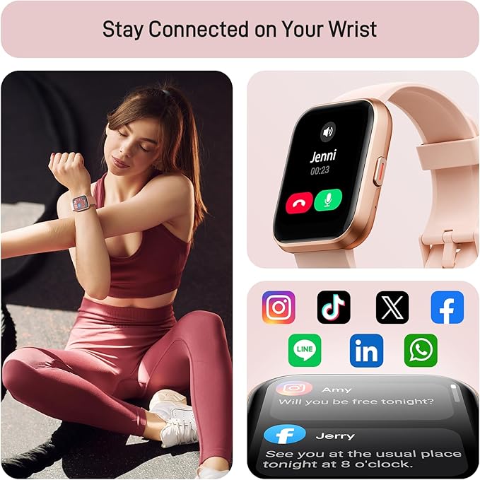Tensky Smart Watch for Women Android & iPhone, Alexa Built-in, 1.8" Touch Screen Fitness Tracker with Answer/Make Calls, 3ATM Waterproof Heart Rate/Sleep/SpO2 Monitor, Pedometer, 100+ Sport Modes
