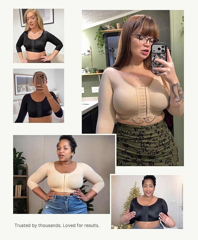 FeelinGirl Arm Shaper for Women Post Surgery Arm Lipo Compression Sleeves Slimming Arm Faja Front Closure Shapewear Bra