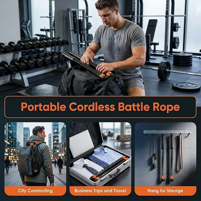 Portable Ropeless Battle Ropes, Weight-Adjustable Battle Ropes for Home Gym with Storage Bag, Low-Noise Battle Rope with Non-slip Handle, Cordless BattleRopes for Hiit & Low-Impact Cardio Training