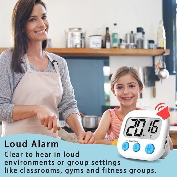 Lasubst Digital Kitchen Timers for Cooking, Magnetic Classroom Timers for Teachers Kids, Back to School Supplies Bulk (6 Pack, Black White)