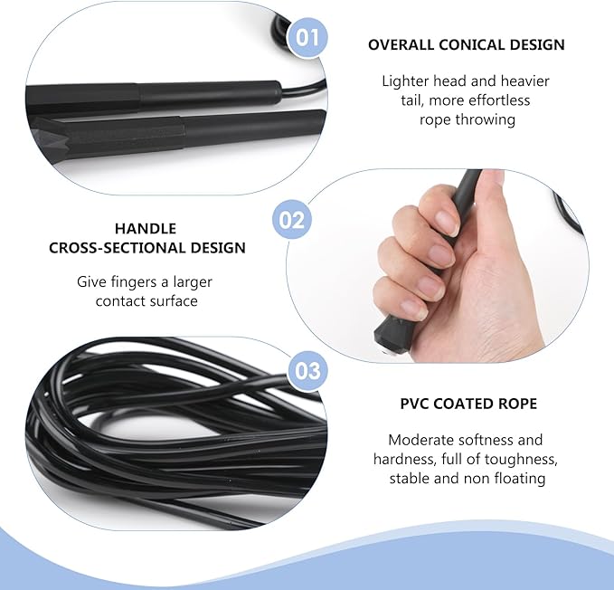 10 ft Speed Jump Rope with Handle, Adjustable Skipping Rope for Men Women, 3 oz Ultra-light Professional Fitness Boxing Cross Fit Exercises Gym Cardio Endurance Training Lovers (Black)