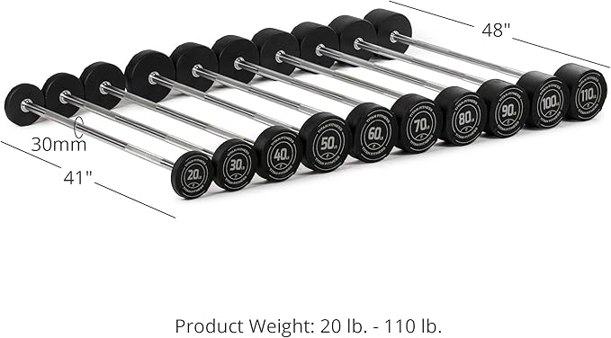 Rubber Curl Fixed Barbells, Pre-Loaded Weight Bar for Strength Training & Weightlifting