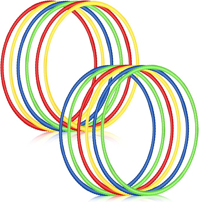 Sratte 12 Pcs Toy Hoop for Kid Detachable Adjustable Toy Hoop Colored Hoop Exercise Ring Plastic Circle for Kid Teen Gymnastics Dog Agility Equipment, Require Self Assembly(Classic Color, 24 Inch)