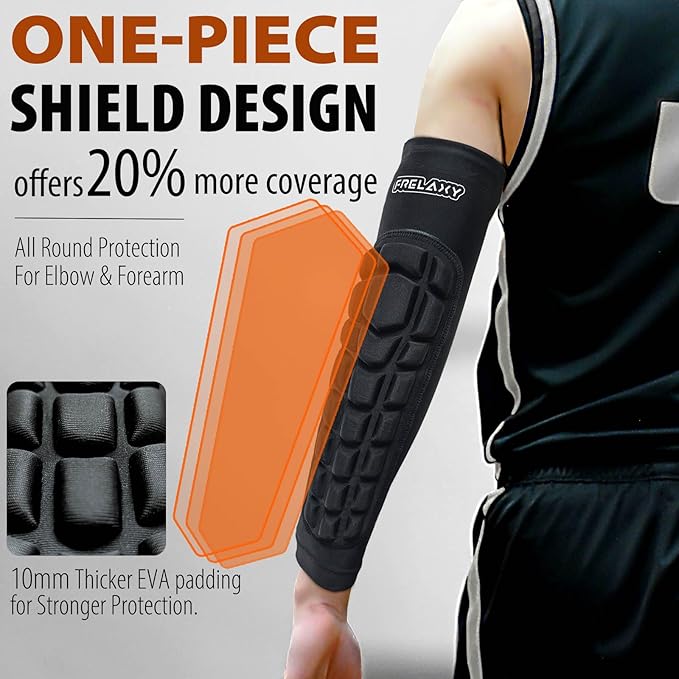 Frelaxy Padded Elbow Forearm Sleeves 2 Pack Compression Crashproof Arm Pads for Football Basketball Volleyball Soccer
