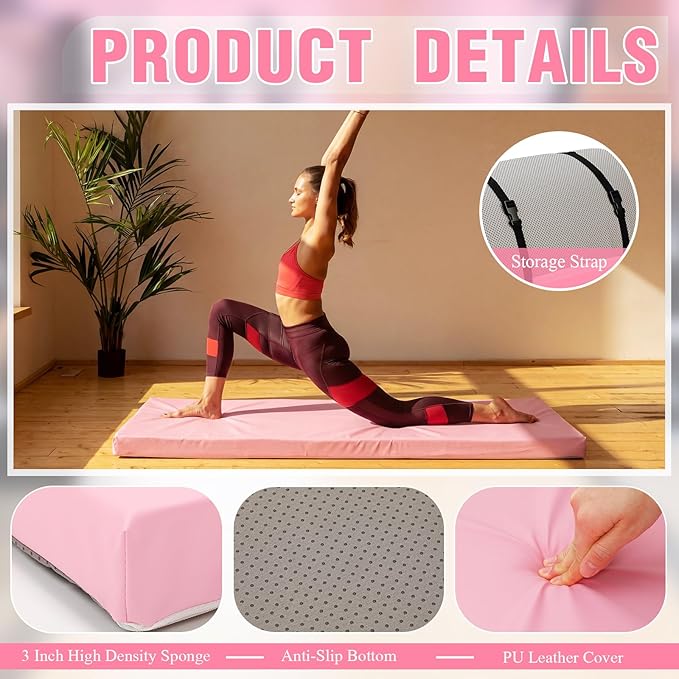 Lyrow 3 Inch 72"x 24" Thick Foldable Yoga Mat with Carry Strap, Non-slip Portable Foam Gym Mat for Yoga, Pilates and Stretching