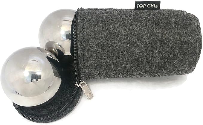 Top Chi 2.3 lb. 2 Inch Solid Stainless Steel Baoding Balls with Carry Pouch. Non-Chiming Chinese Health Balls for Hand Therapy, Exercise, and Stress Relief