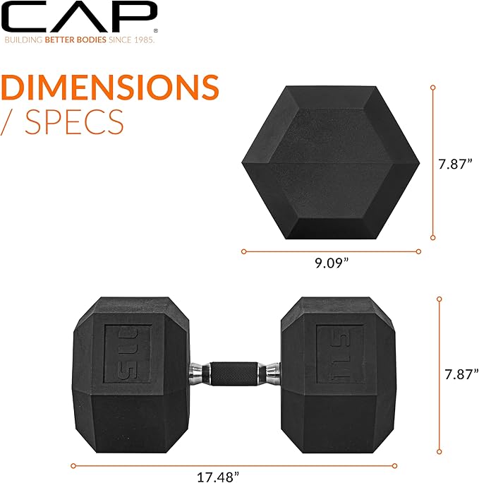 CAP Barbell Coated Hex Dumbbell Weight - Single | 10-120 lbs | Multiple Options