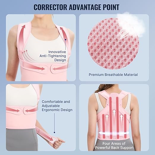 Posture Corrector Upgraded Back Brace for Women and Men, Adjustable Full Back Support, Shoulder Straightener for Hunchback, Scoliosis, Lumbar, Spine, Pink (Medium)