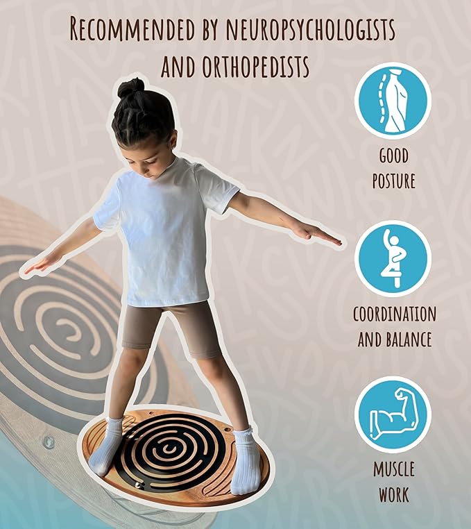Wooden Balance Board with Labyrinth Maze 23"x14" – Core Strength & Coordination Trainer for Physical Therapy, Fitness & Rehabilitation | Natural Beech Wood, Holds 400 lbs