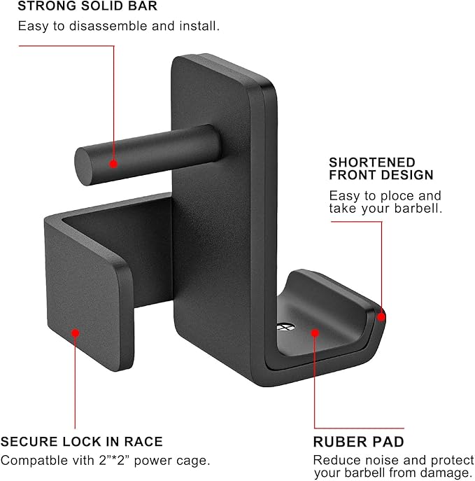 SELEWARE Solid Steel J Hooks for 2" x 2" or 3" x 3" Tube Power Cage with 1" 1/2" or 5/8" Hole Squat Rack Attachment, J-Hook Barbell Holder for Power Rack, Set of 2