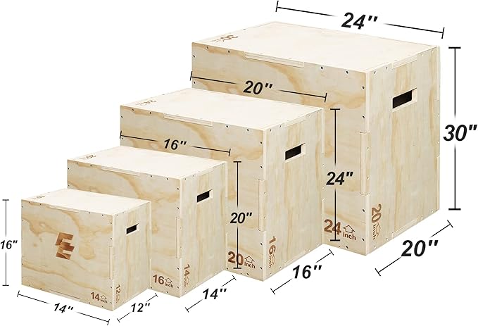 Holleyweb 3 in 1 Wood Plyo Box, Jump Box Plyometric Non-Slip for Skipping, Jumping,Box Jumps, Squats, Step-Ups, Dips, Rounded Corners for Safety (A-YD05003-USAM028)