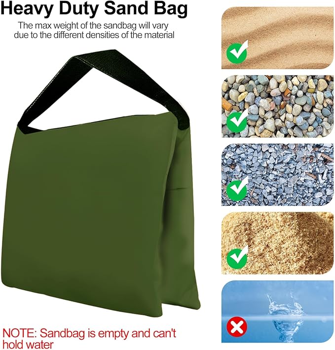 EMART Heavy Duty Sandbag Photo Studio Weight Bag Saddlebag Design for Photography Stand Light Stand Tripod, Outdoor Patio, Sports, Photo Sets, Film Sets, Live Productions -4 Packs Set(Green)