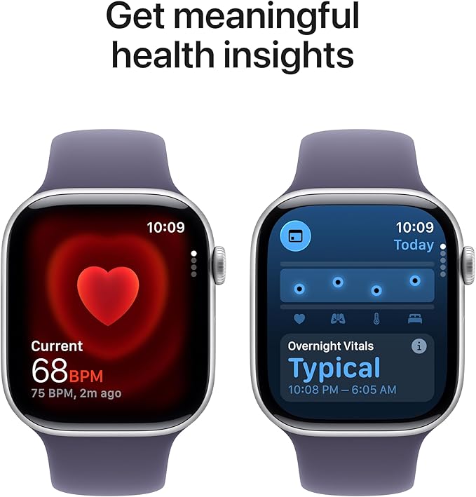Apple Watch Series 11 [GPS 46mm] Smartwatch with Silver Aluminium Case with Purple Fog Sport Band - M/L. Sleep Score, Fitness Tracker, Health Monitoring with AppleCare+ (2 Years)