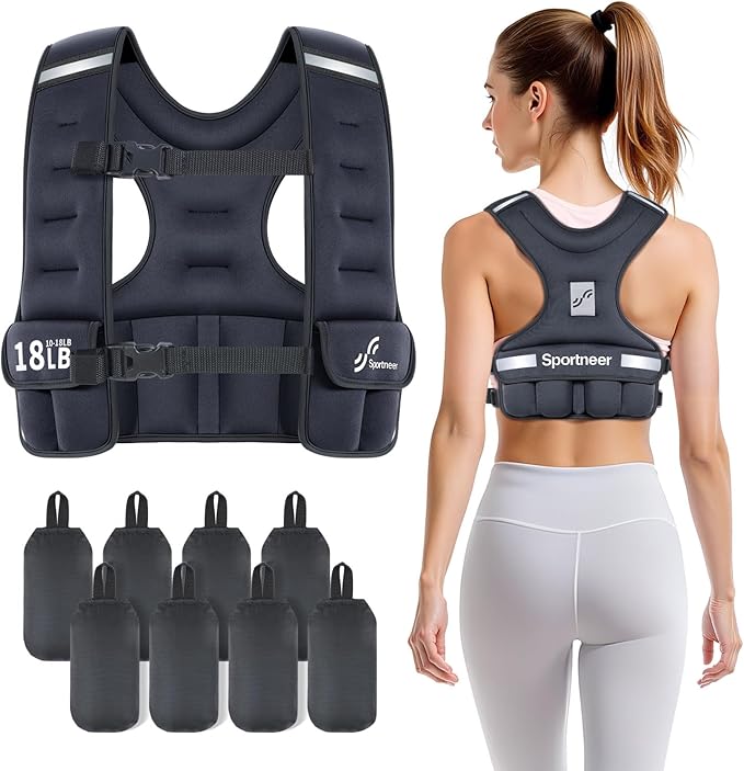 Sportneer Adjustable Weighted Vest Woman: 6-10lb/10-18lb Weighted Walking Vest for Women with 4/8 Weight Packs Fast Adjust Comfortable Weight Vest for Home Gym Burn Calories Strength Training Vests