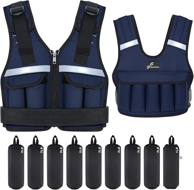 Sportneer Adjustable Weighted Vest Weights: 2-18 lbs/2-40 lbs Washable Weight Vest for Walking 16 In 1 Fast Adjust Rucking Vest for Women and Men Home Gym Running Jogging Strength Training Vests