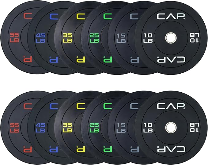CAP 2-inch Olympic Bumper Plate Weight Set | 100-370 lbs | Multiple Colors | Storage Rack Optional