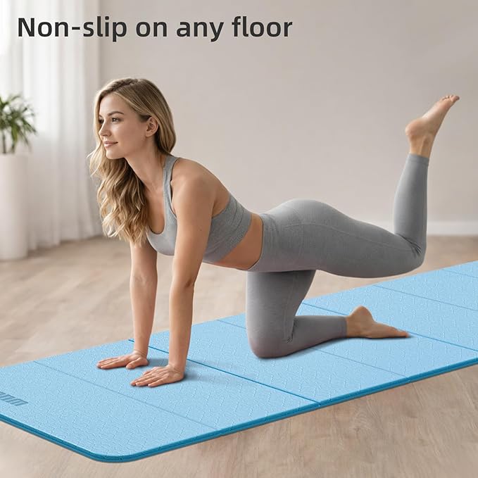 Folding Yoga Mat Extra Thick 0.4 Inch, Foldable Yoga Mat 75 x 26 Inches, TPE Exercise Mat, 7-Panel Non Slip Cushioned Fitness Mat for Yoga, Pilates, Stretching, Home Workout