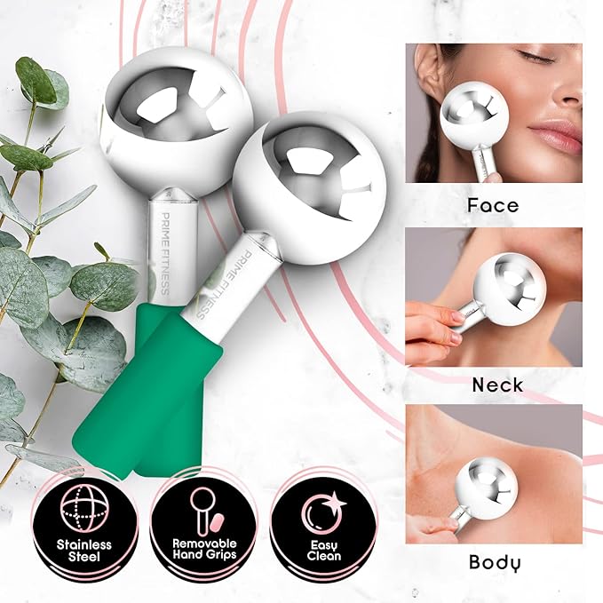 Ice Globes for Facials | Unbreakable Steel Cooling Roller | Cryo Sticks for Face | Massager for Face Neck & Eyes | Skin Care for Dark Circles, Puffiness, Wrinkles, Collagen Production (Green)
