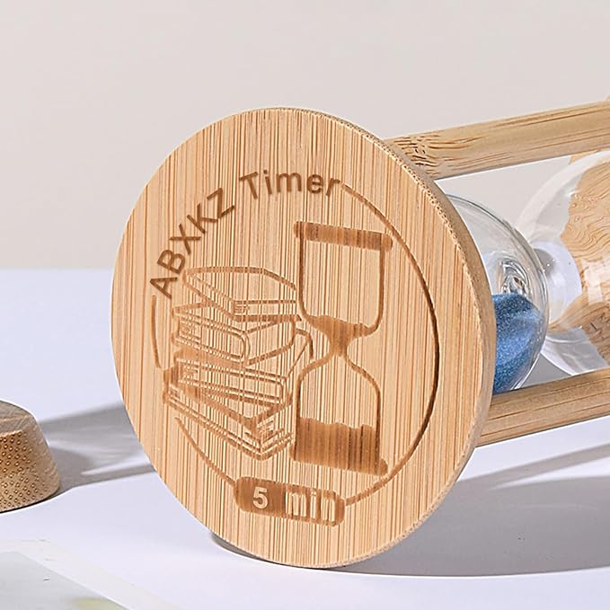 Wooden 5 Minute Sand Timer,Bamboo Hourglass,Blue Sandglass Timer,reloj de Arena- Decorative Timer for Classrom,Office,Cooking,Baking,Game,Desk Decor & Gift