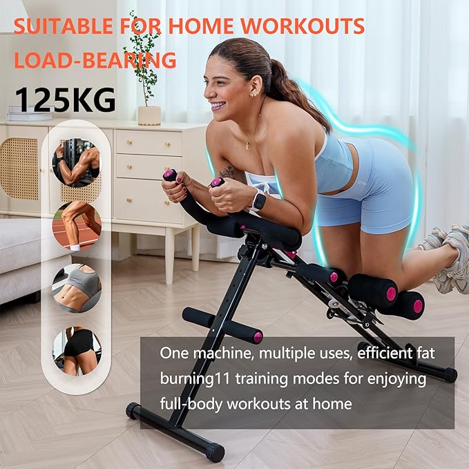 Foldable Ab Workout Machine for Home Gym – Adjustable Core & Waist Trainer for Women, Full Body Abdominal Exercise Equipment with Resistance Bands & LCD Display